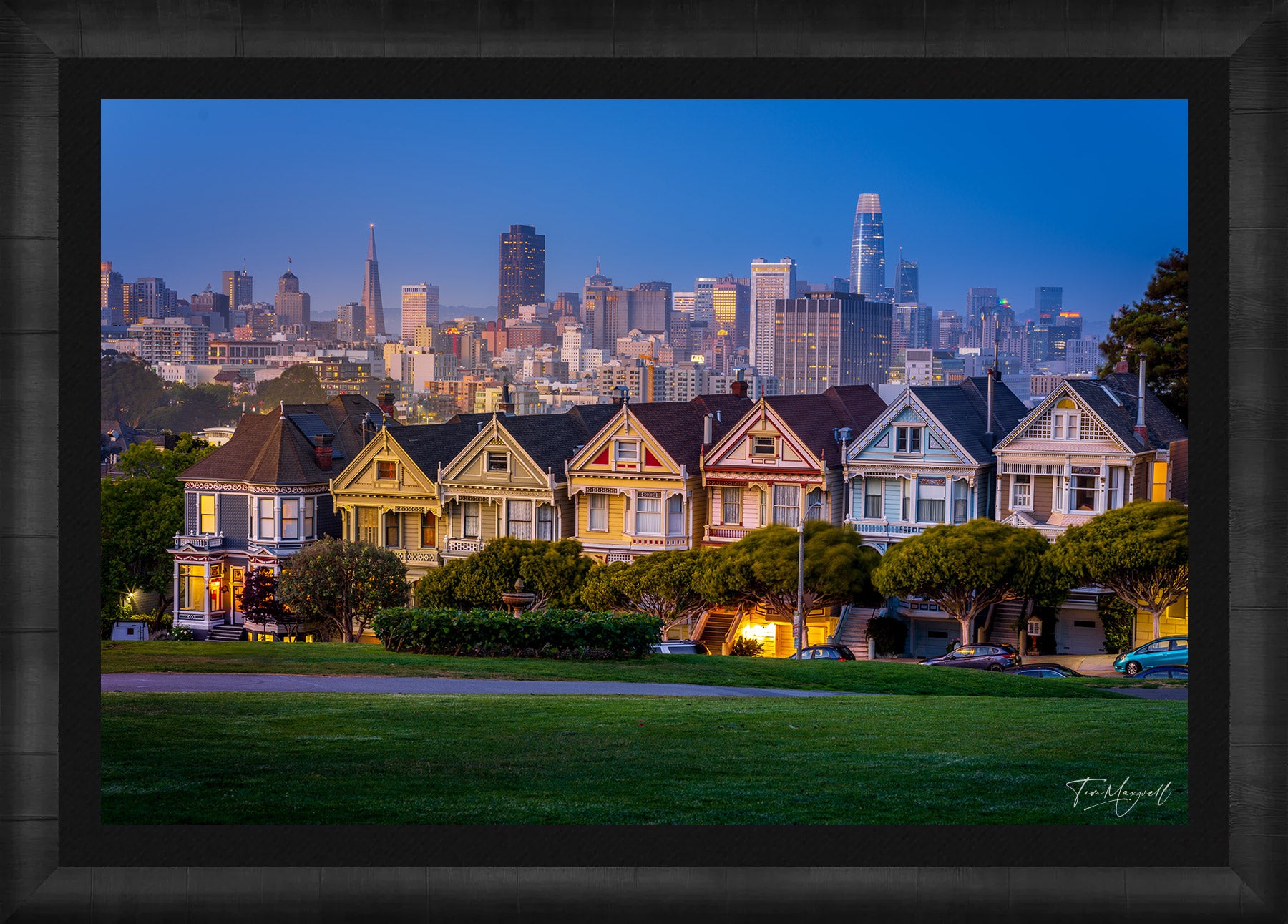 Painted Ladies with a View fine art print in ROMA Moulding wood frame with black liner.