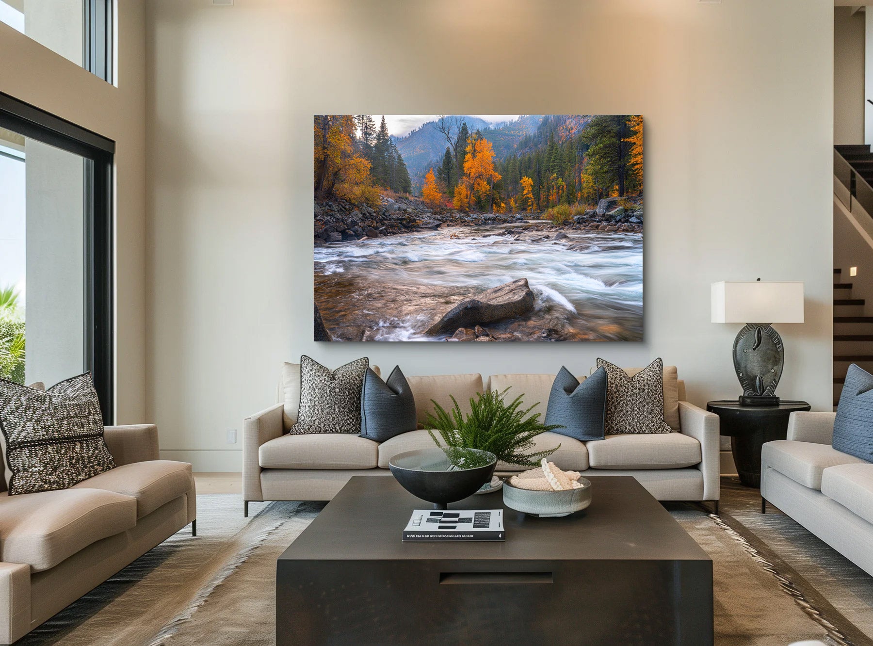 Lumachrome acrylic print of River of Fire displayed in a modern living room.