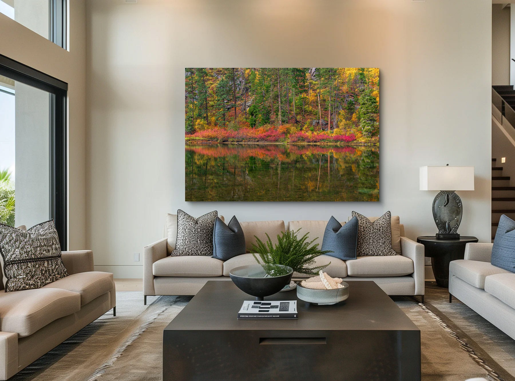 Lumachrome acrylic print of A Canvas of Color displayed in a modern living room.