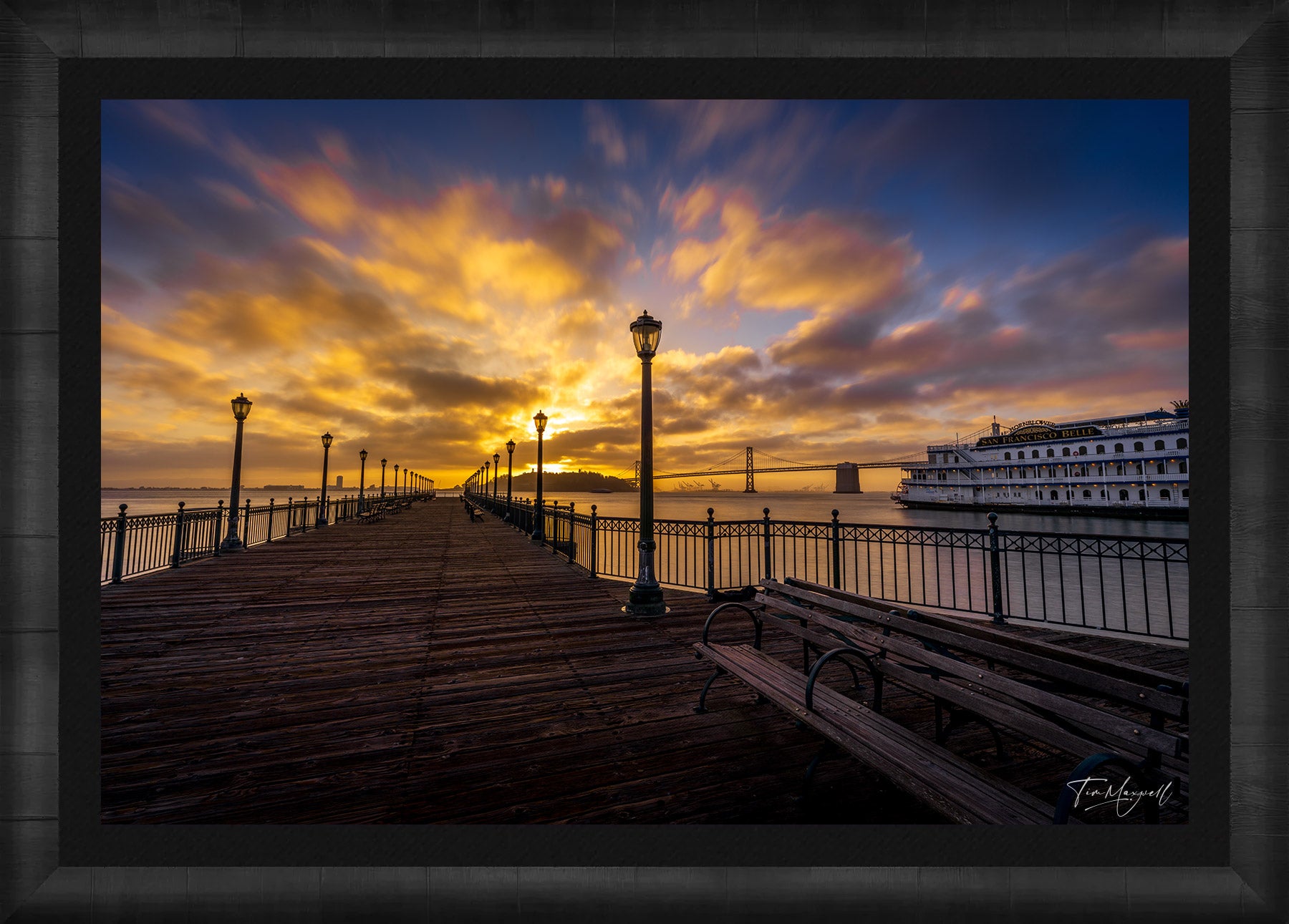 Belle of the Bay fine art print in ROMA Moulding wood frame with black liner.