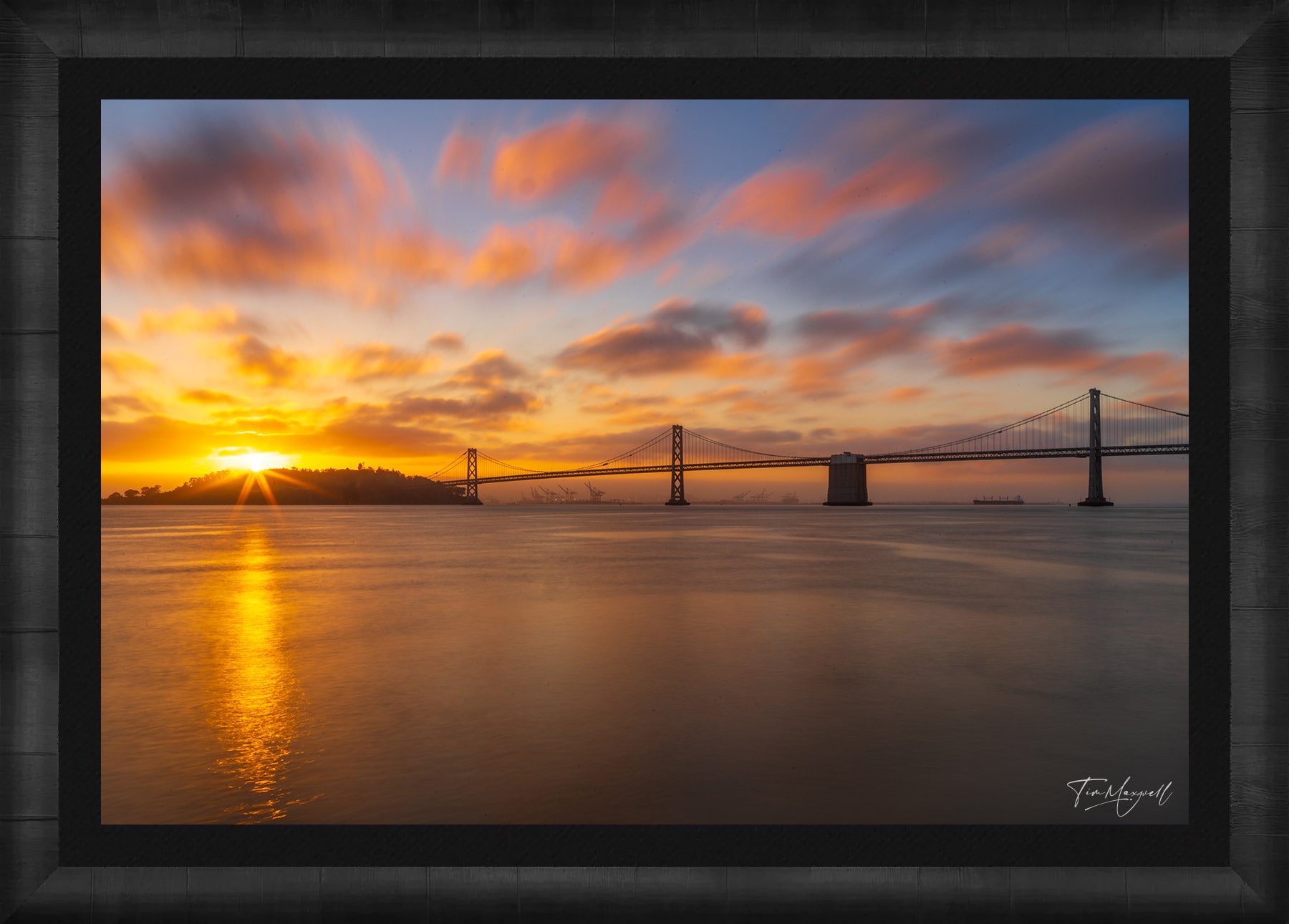 Bridge to Morning fine art print in ROMA Moulding wood frame with black liner.