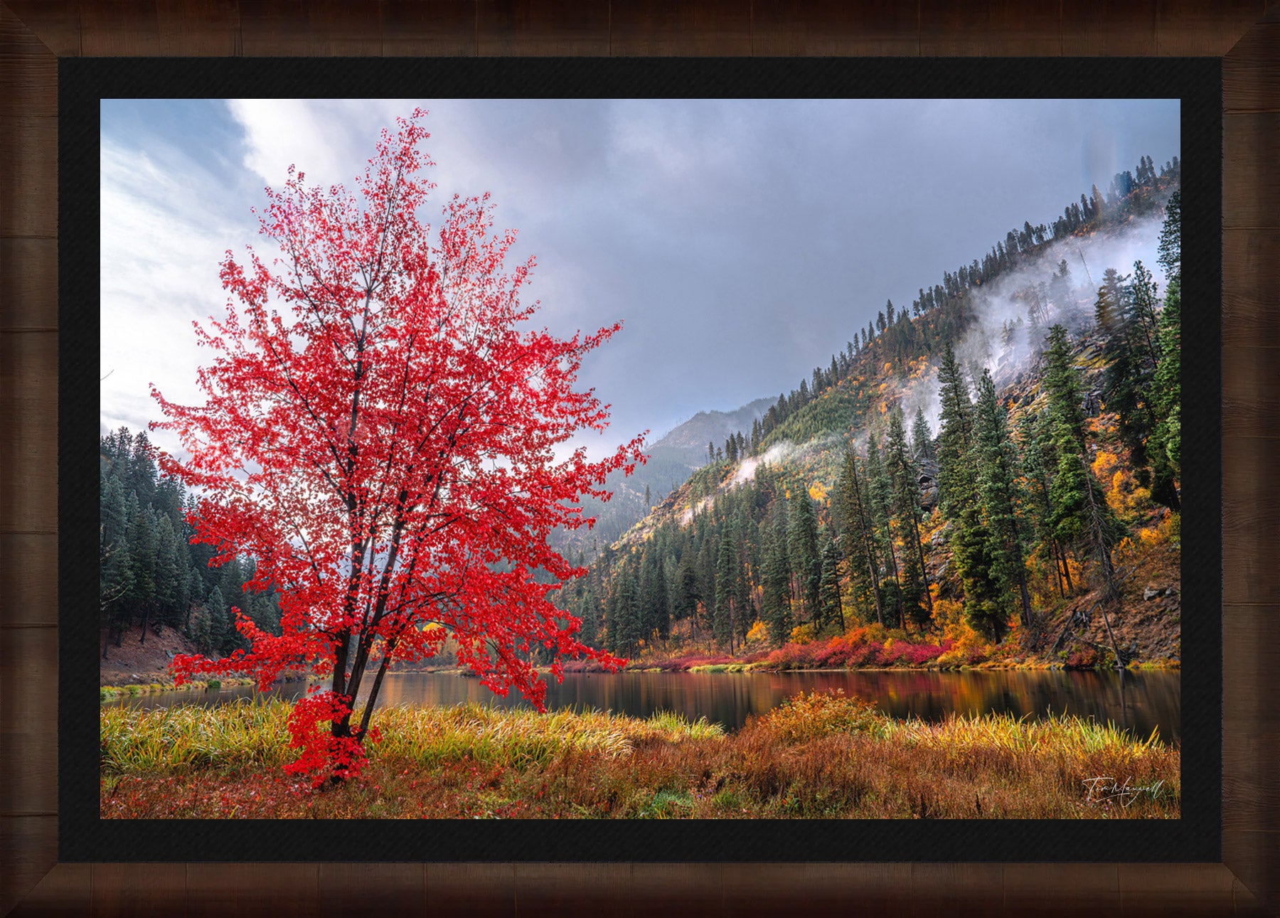 Crimson in the Canyon fine art print in ROMA Moulding wood frame with black liner.
