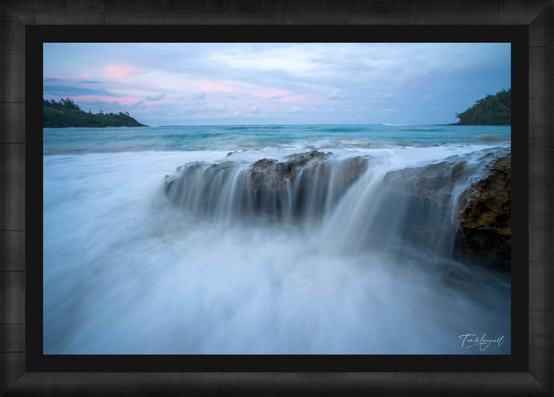 Falling Light fine art print in ROMA Moulding wood frame with black liner.
