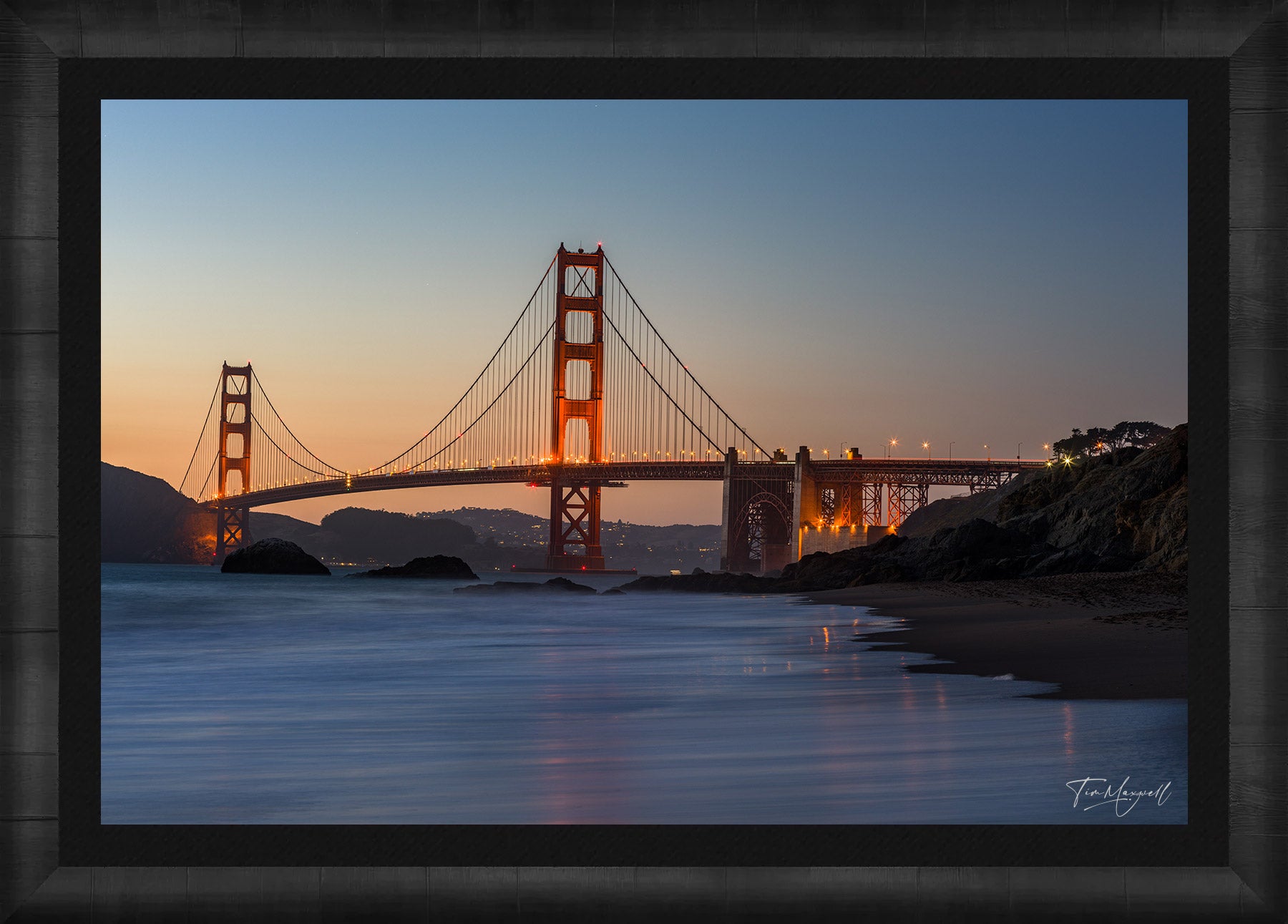 Golden Gate Silence fine art print in ROMA Moulding wood frame with black liner.