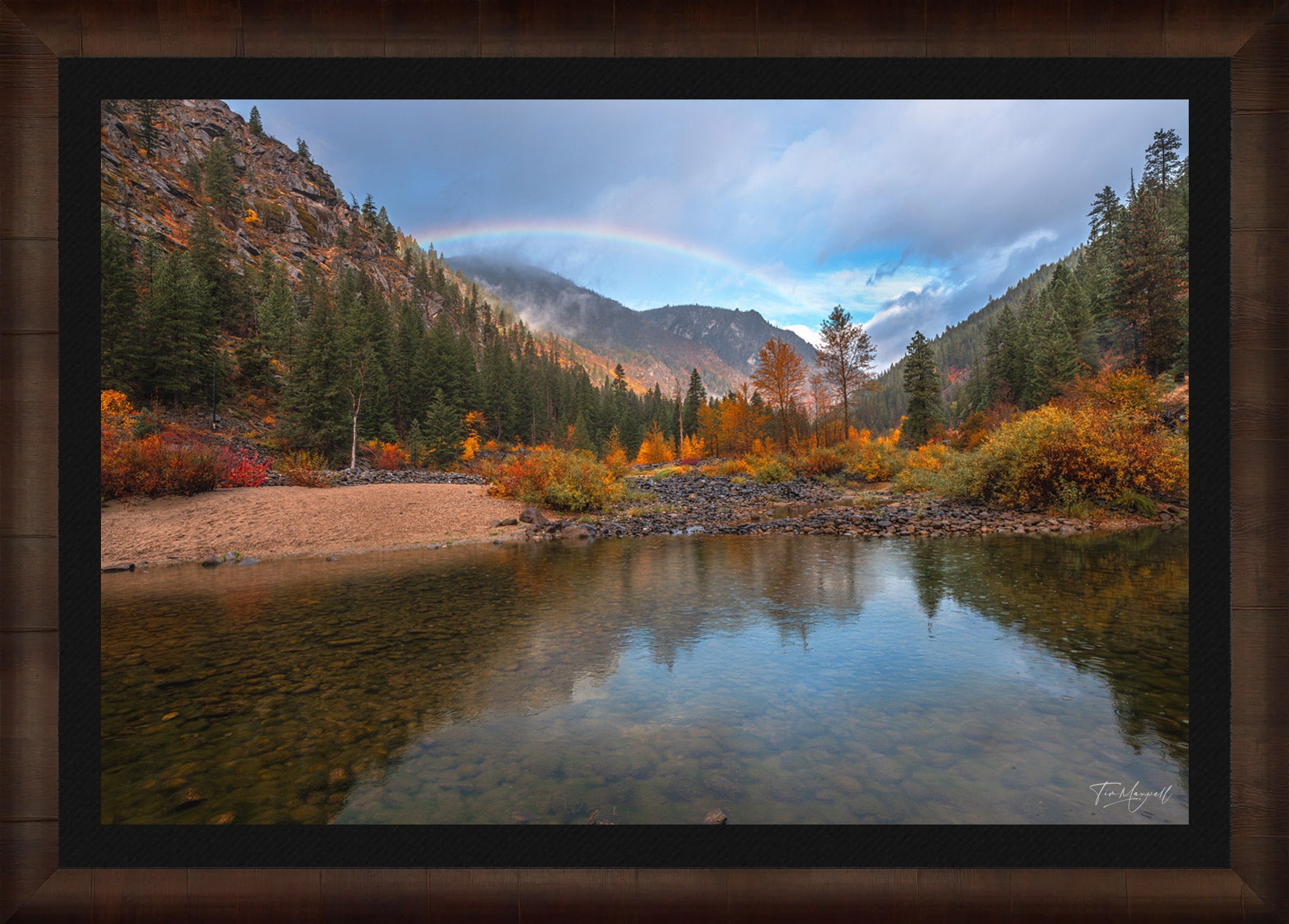 Peaceful Shores and Painted Skies fine art print in ROMA Moulding wood frame with black liner.