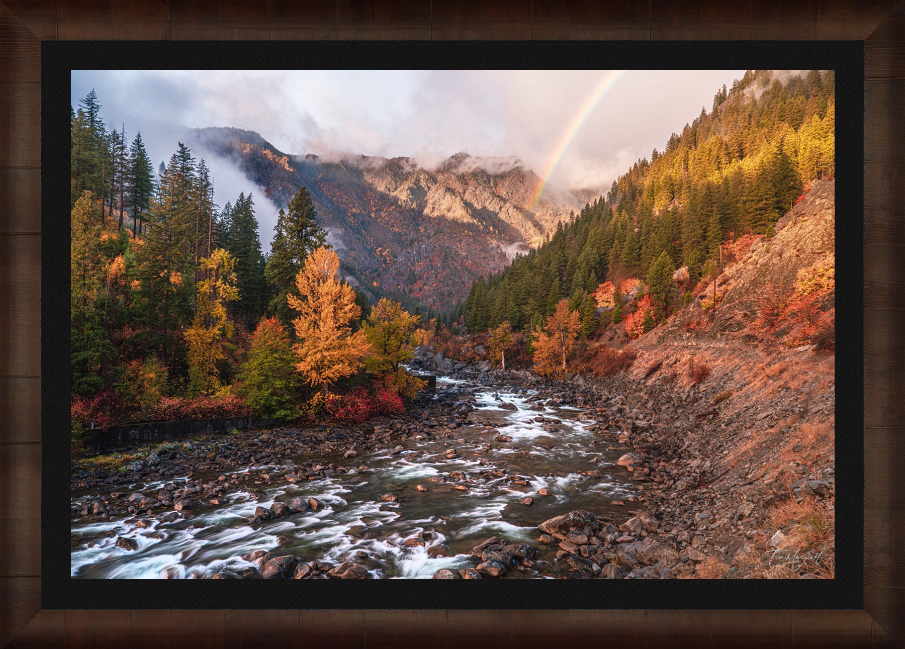 Rainbow’s Kiss fine art print in ROMA Moulding wood frame with black liner.