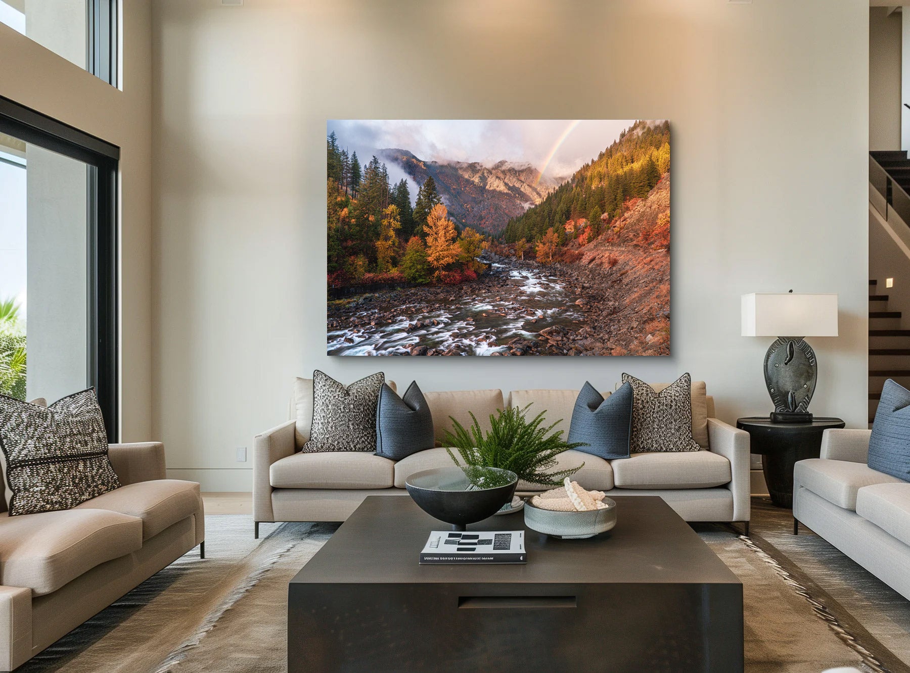 Lumachrome acrylic print of Rainbow’s Kiss displayed in a modern living room.
