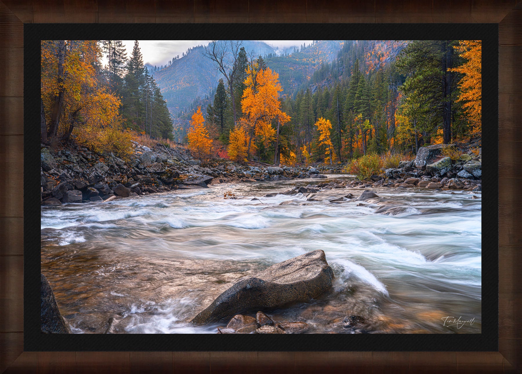 River of Fire fine art print in ROMA Moulding wood frame with black liner.