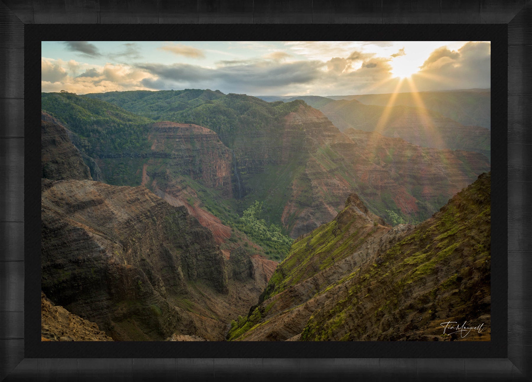 Waimea Glow fine art print in ROMA Moulding wood frame with black liner.