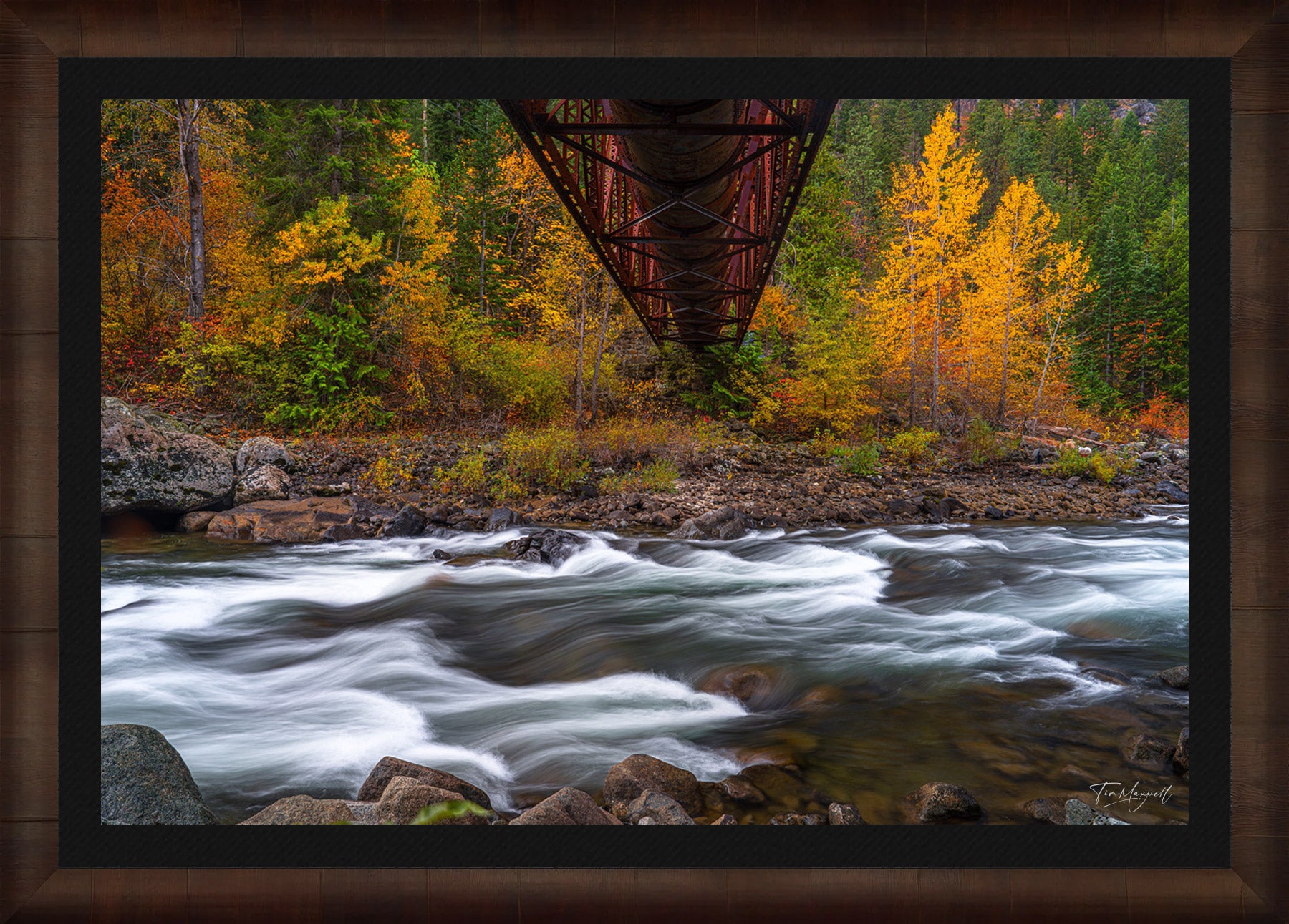 Water Under the Bridge fine art print in ROMA Moulding wood frame with black liner.